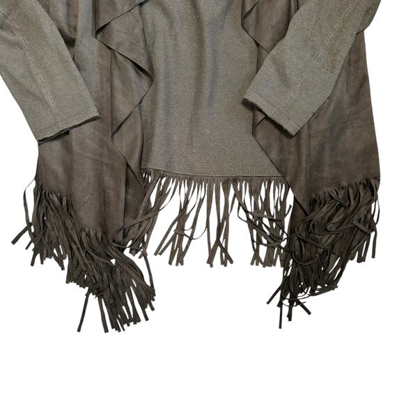 Muche et Muchette tan ultra suede soft knit fringes waterfall cardigan medium - Picture 2 of 6